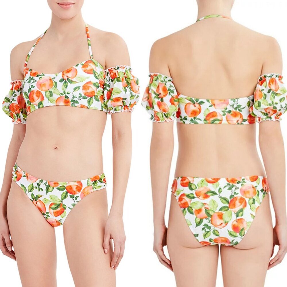 BCBGeneration Women's Paris Peach Poof Sleeve 2-pc Bikini Swimsuit - Large NWT